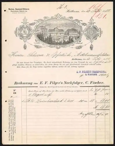 Rechnung Heilbronn 1888, C. F. Fischer, Mechan. Baumwoll-Weberei, Kutsche am Geschäftsgelände, Preis-Medaille