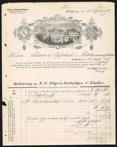 Rechnung Heilbronn 1888, C. F. Fischer, Mechan. Baumwoll-Weberei, Fontäne auf dem Geschäftsgelände, Preis-Medaille