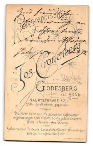 Fotografie Jos. Cronenberg, Godesberg bei Bonn, Hauptstrasse 52, Portrait junge Dame mit Halskette