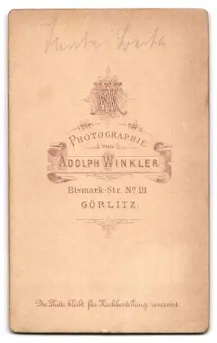 Fotografie Adolph Winkler, Görlitz, Bismarck-Str. 18, Portrait junge Bürgerliche in tailliertem Kleid