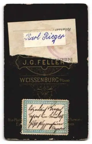 Fotografie J. G. Feller, Weissenburg a. S., Portrait Karl Rieger in schlichtem Anzug