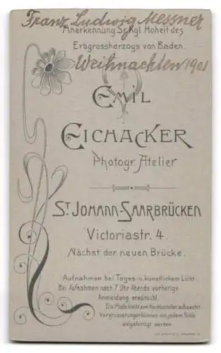 Fotografie Emil Eichacker, St. Johann-Saarbrücken, Victoriastr. 4, Portrait Franz Ludwig Messner in elegantem Rock