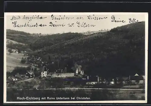 AK Christofen, Hoch-Eichberg, Ortsansicht mit Ruine Unterturm