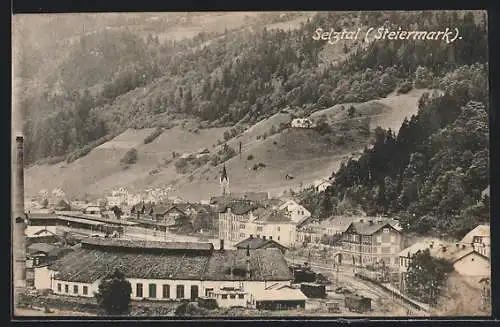 AK Selztal /Steiermark, Ansicht mit Bahnhof und Kirche