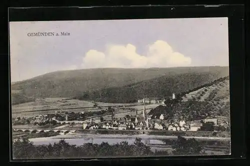 AK Gemünden a. Main, Ortsansicht aus der Vogelschau