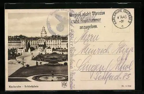 AK Karlsruhe, Schlossplatz mit Schloss