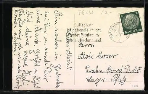 AK Karlsruhe, Neues Postgebäude