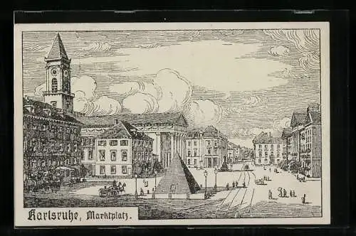 AK Karlsruhe, Historische Ansicht vom Marktplatz