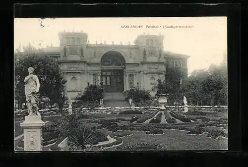 AK Karlsruhe, Festhalle von der Stadtgartenseite