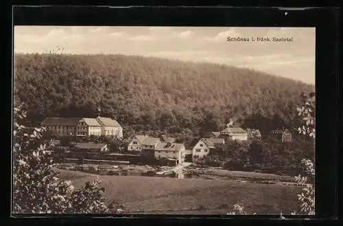 AK Schönau i. fränk. Saaletal, Ortsansicht mit Wald