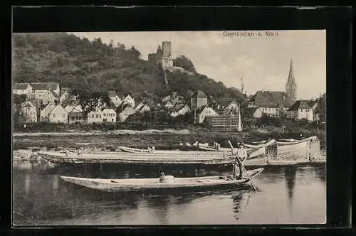AK Gemünden am Main, Kähne am Ufer