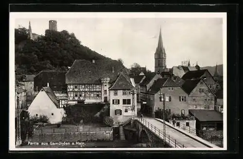 AK Gemünden / Main, Partie mit Ort und Burgruine
