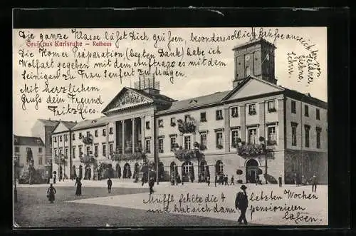 AK Karlsruhe, Blick auf Rathaus