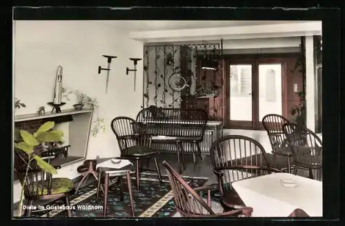 AK Schwann über Neuenbürg, Gasthaus und Pension Waldhorn, Innenansicht