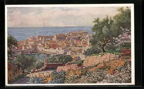 Künstler-AK Dubrovnik, Panoramablick auf den Ort