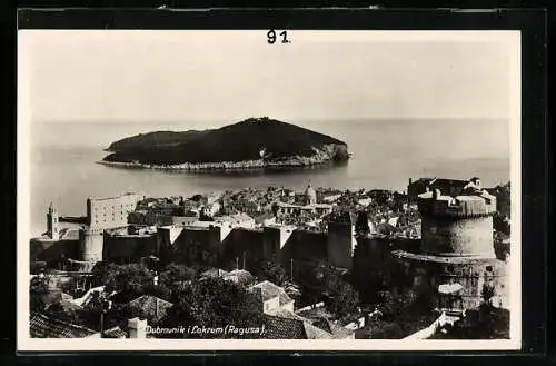 AK Dubrovnik, Blick über die Stadt auf Lokrum