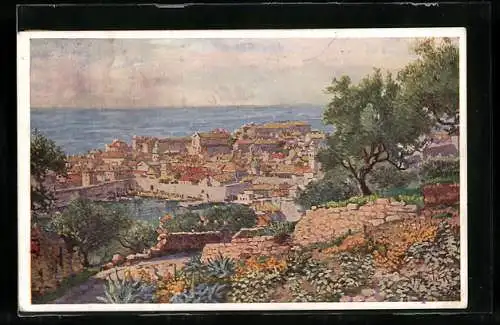 Künstler-AK Dubrovnik, Panoramablick auf den Ort