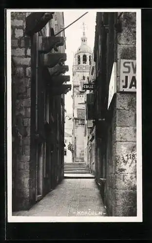 AK Korcula, Strassenpartie zum Glockenturm