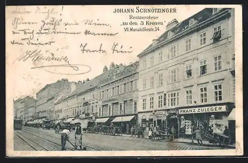 AK Wien, Restaurant zu den 3 Kronen Johann Schnötzinger, Mariahilferstrasse 34