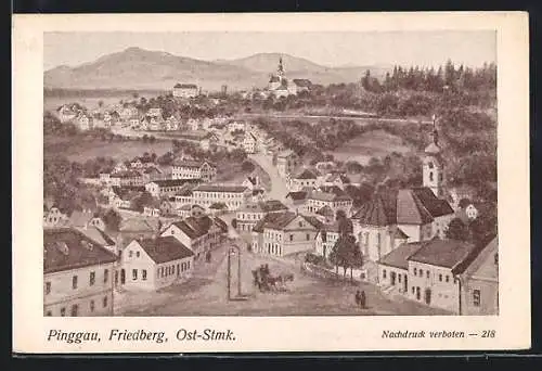 Künstler-AK Pinggau /Ost-Stmk., Friedberg, Strassenpartie mit Kirche