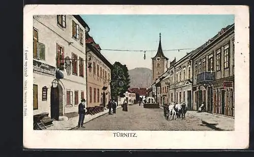 AK Türnitz, Strassenpartie und Gebäudeansicht mit Goldfenstern