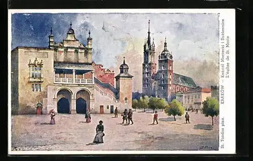 AK Krakow, Marienkirche und Tuchhallen