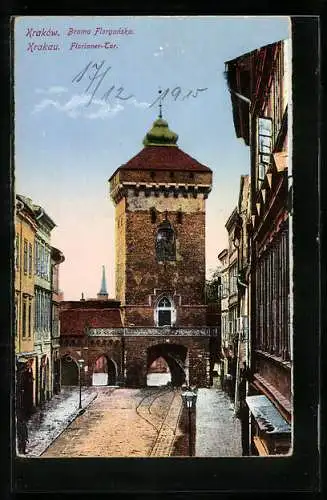 AK Krakau-Krakow, Strasse unter dem Florianer Tor