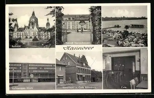 AK Hannover, Konditorei u. Cafe Rühmkorb, Stöckener Strasse 242, Innenansicht, Volkswagen-Werk