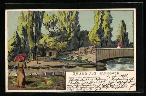 Lithographie Hannover, Bootstation an der Bellavistabrücke