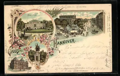 Lithographie Hannover, Neues Haus, Post, Georgstrasse