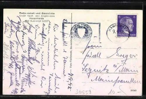 AK Hannover, Badeanstalt und Gaststätte Hasenheide