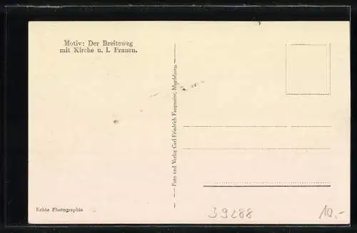 AK Burg bei Magdeburg, Strasse Breiteweg mit Geschäften, Kirche und l. Frauen