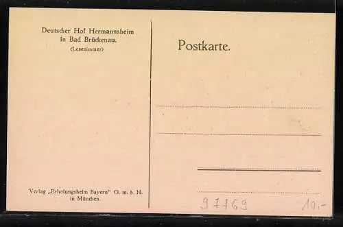 AK Bad Brückenau, Hotel Deutscher Hof Hermannsheim, Lesezimmer, Innenansicht