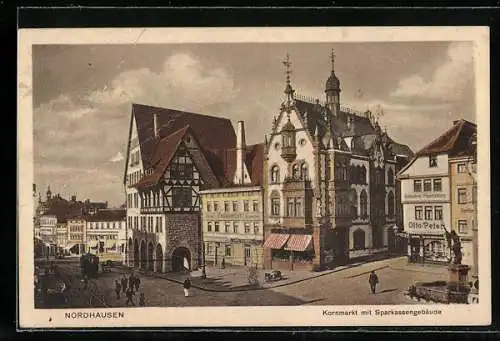 AK Nordhausen, Kornmarkt mit Sparkassengebäude und Papierhandlung Otto Peter
