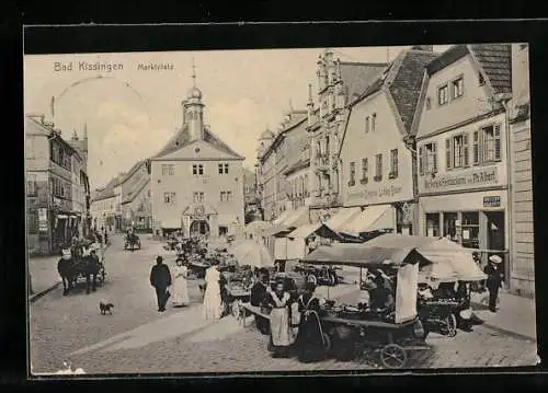 AK Bad Kissingen, Marktplatz mit Geschäften und Rathaus
