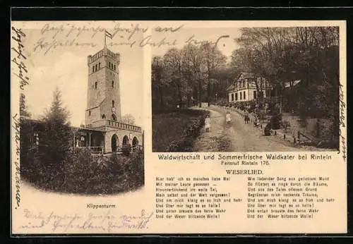 AK Rinteln, Waldgasthaus Waldkater, Klippenturm, Weserlied