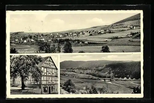 AK Reddighausen, Ortspanorama, Talansicht mit der Brücke