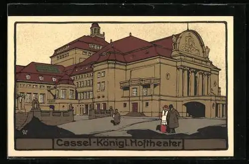 Steindruck-AK Kassel, Ansicht vom Königl. Hoftheater