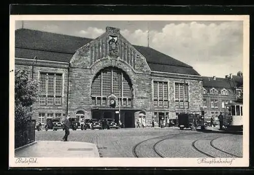 AK Bielefeld, Hauptbahnhof mit Strassenbahn