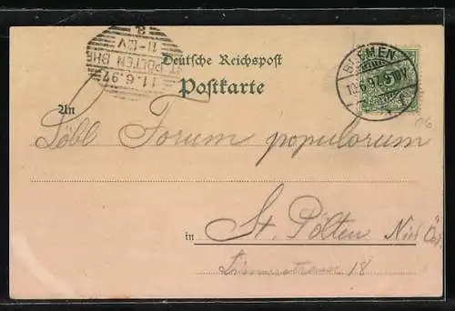 Lithographie Bremen, Gasthaus Rathskeller, Dom u. Börse, Rathaus