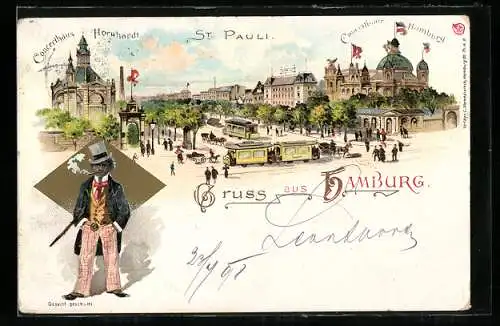 Lithographie Hamburg-St. Pauli, Concerthäuser Hornhardt & Hamburg