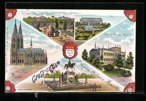 Lithographie Köln, Zoologischer Garten, Dom Südseite, Flora