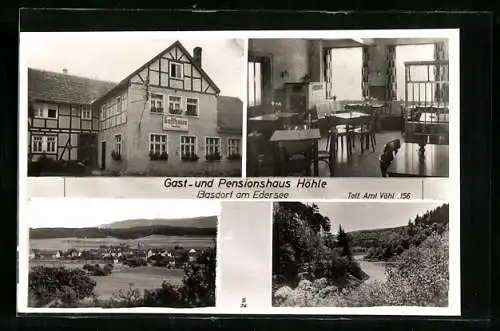 AK Basdorf am Edersee, Gast- und Pensionshaus Höhle, Innenansicht, Uferpartie