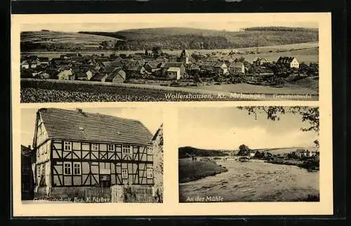 AK Wolfershausen /Kr. Melsungen, Gasthaus K. Färberg, An der Mühle, Gesamtansicht