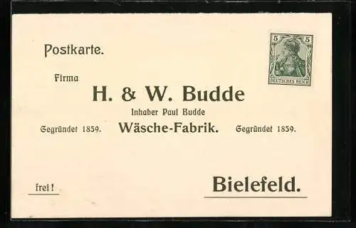 AK Bielefeld, Wäsche-Fabrik H. & W. Budde, Gegründet 1859
