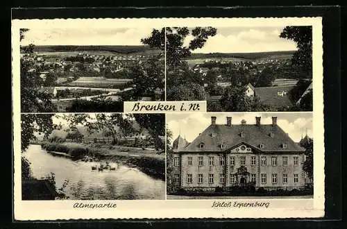 AK Brenken i. W., Teilansicht, Schloss Erpernburg, Almenpartie