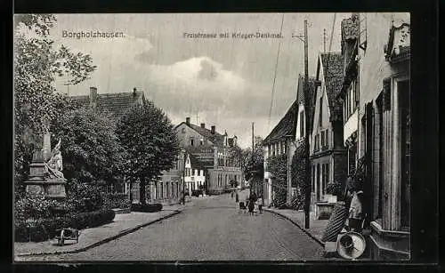 AK Borgholzhausen, Freistrasse mit Krieger-Denkmal