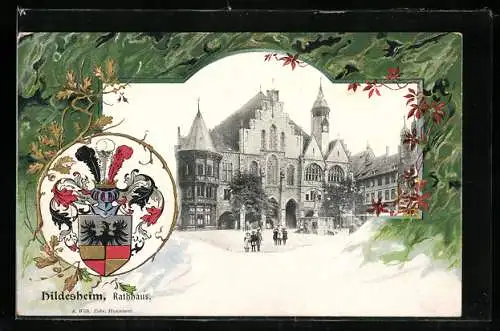 Passepartout-Lithographie Hildesheim, Rathaus, Wappen