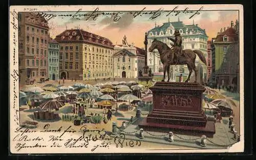 Lithographie Wien, Markttag Am Hof