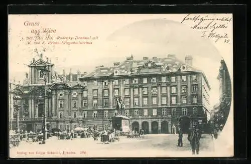 AK Wien, Am Hof, Radetzky-Denkmal mit K. und K. Reichs-Kriegsministerium